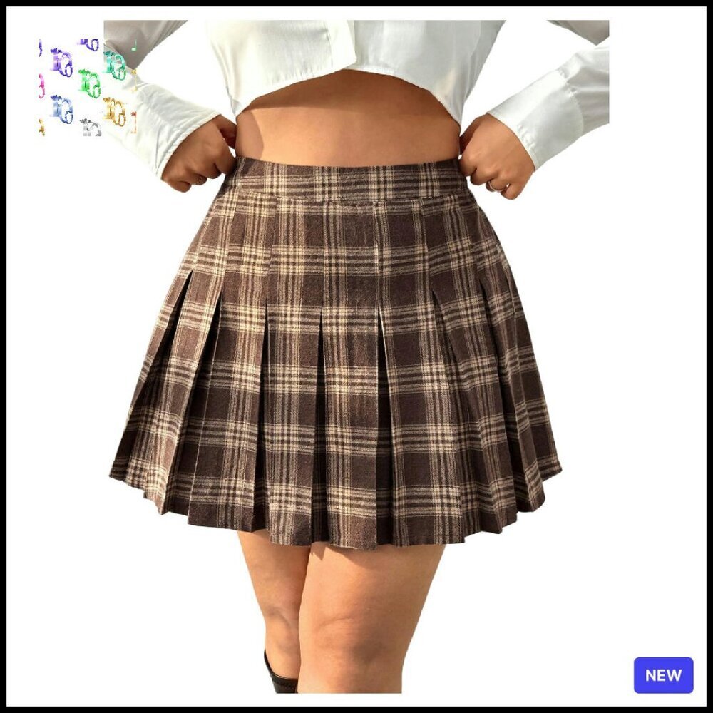 Vintage Plaid Pleated Skirt High Waist A-Line Retro Chic Work Wear